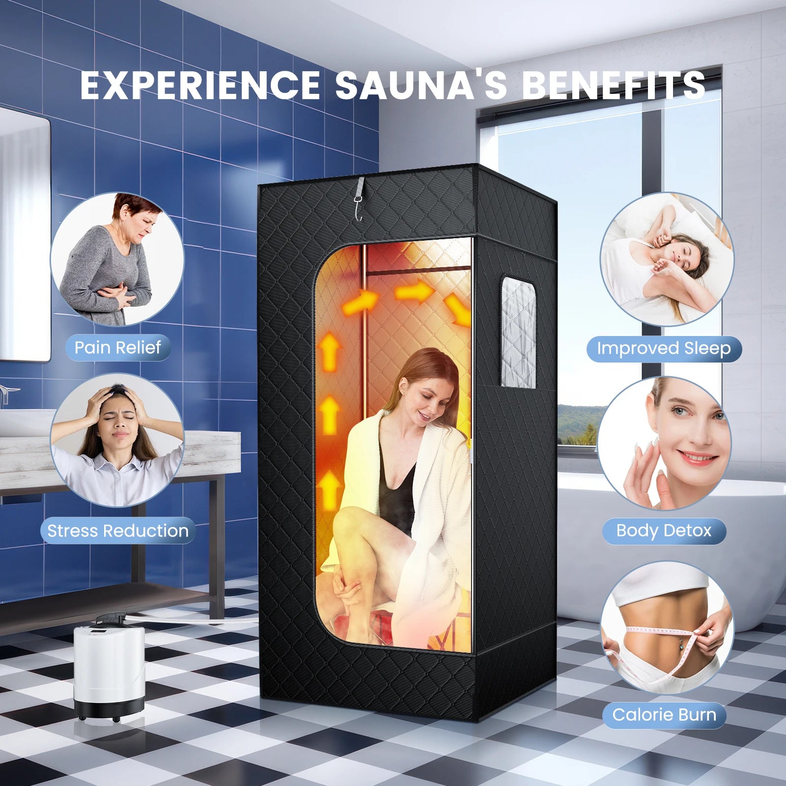 1000W Full Body Home Steam Sauna Set 3L Large Steam Pot One Person Sauna Spa with Time Temperature Remote Control Detox Therapy
