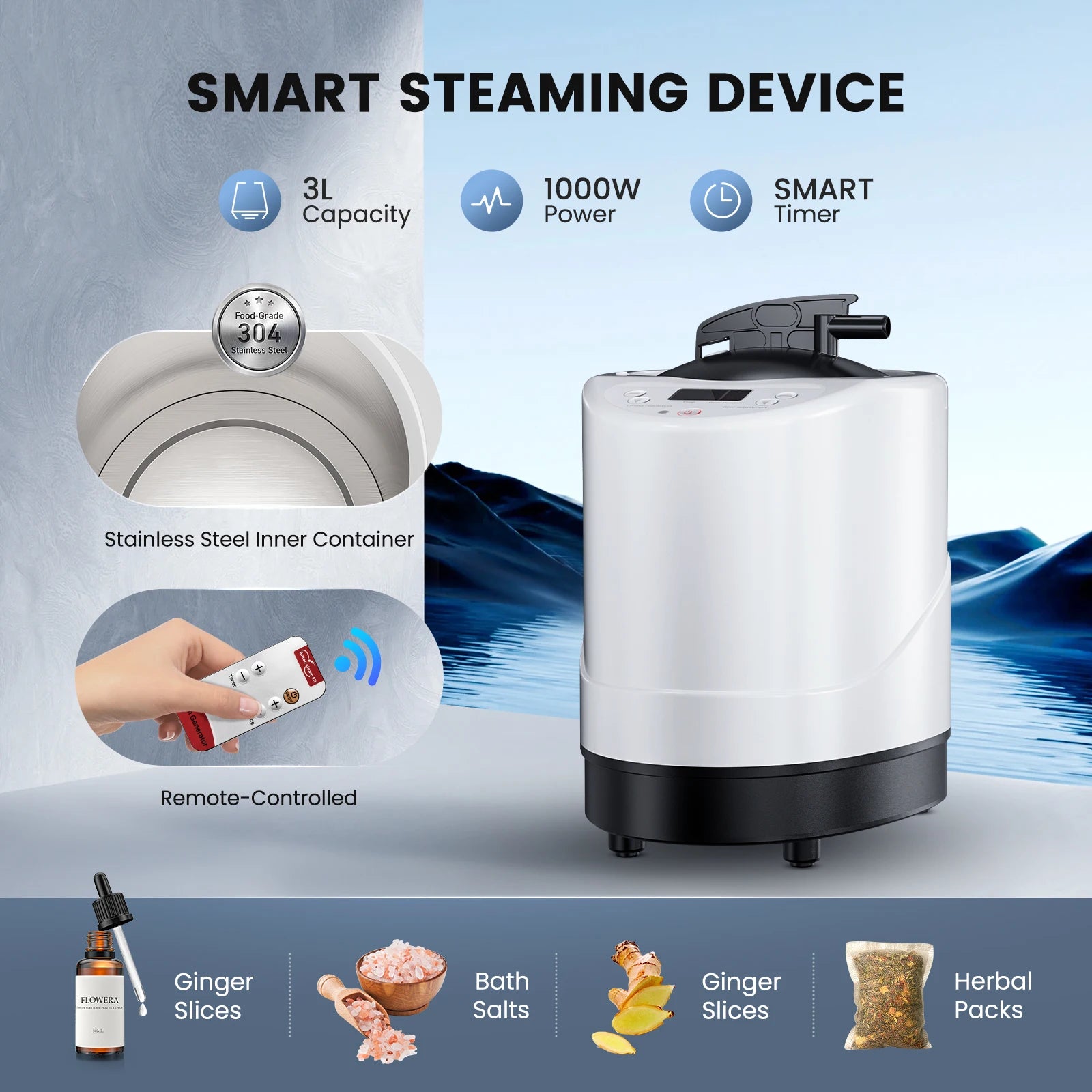 1000W Full Body Home Steam Sauna Set 3L Large Steam Pot One Person Sauna Spa with Time Temperature Remote Control Detox Therapy